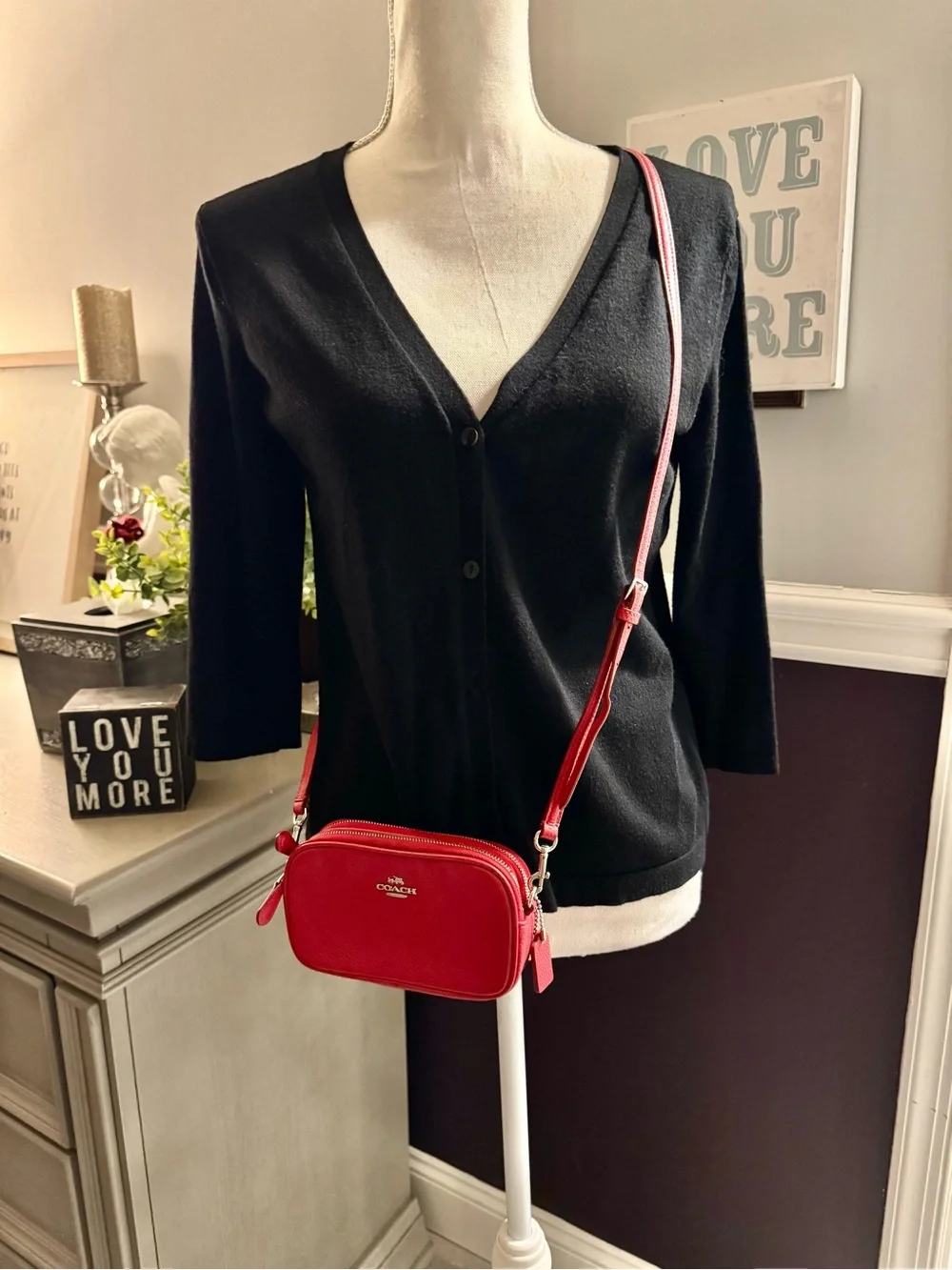 Coach Pebble Leather Red Camera Crossbody Bag Double Zip